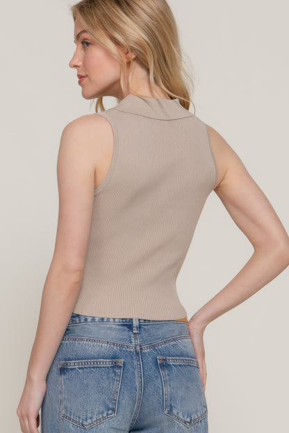 Sleeveless Polo Spring Sweater - Tigbul's Variety Fashion Shop