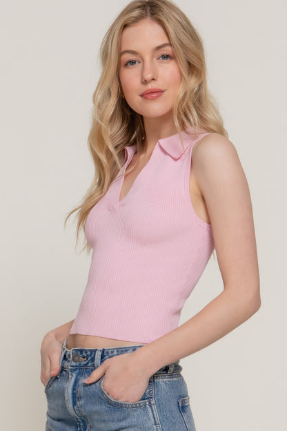 Sleeveless Polo Spring Sweater - Tigbul's Variety Fashion Shop