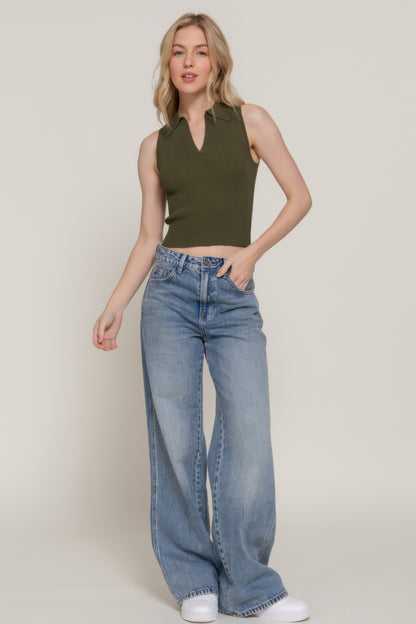 Sleeveless Polo Spring Sweater - Tigbul's Variety Fashion Shop