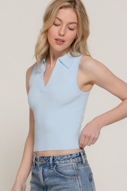 Sleeveless Polo Spring Sweater - Tigbul's Variety Fashion Shop