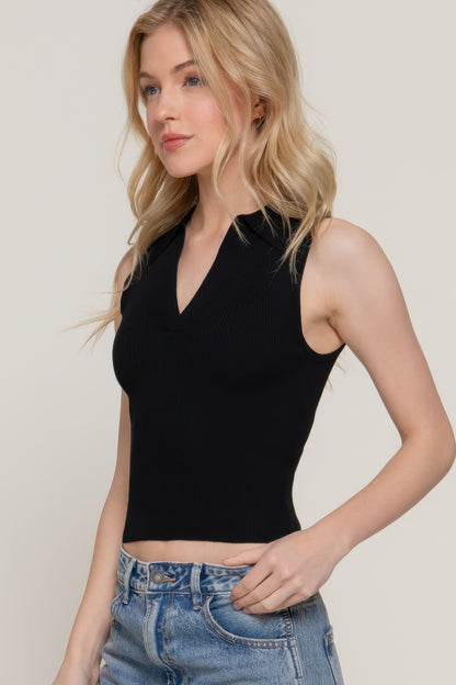 Sleeveless Polo Spring Sweater - Tigbul's Variety Fashion Shop