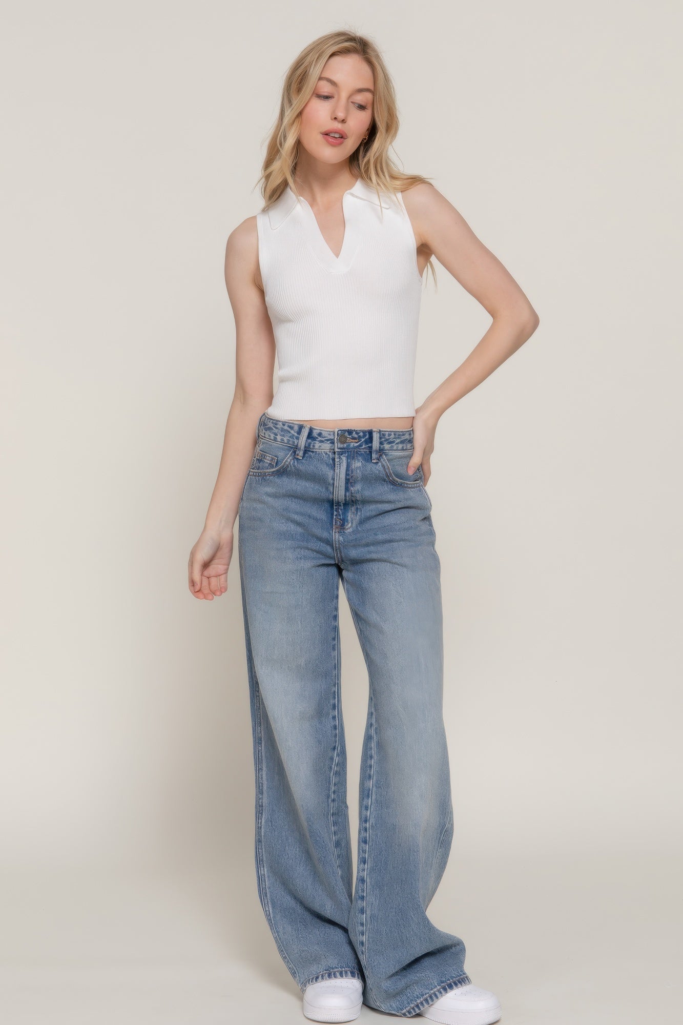 Sleeveless Polo Spring Sweater - Tigbul's Variety Fashion Shop