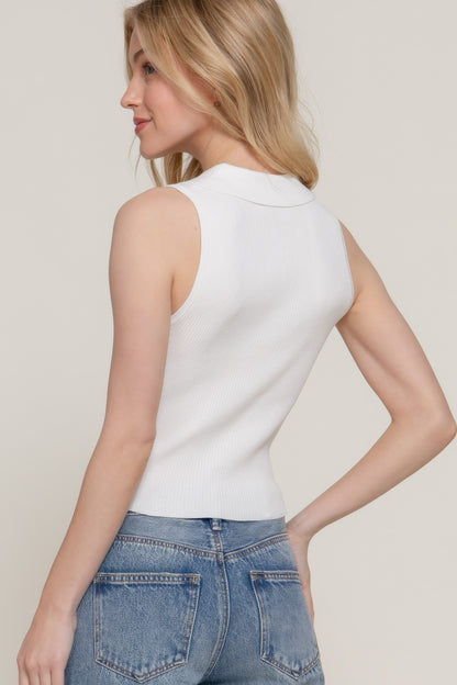 Sleeveless Polo Spring Sweater - Tigbul's Variety Fashion Shop