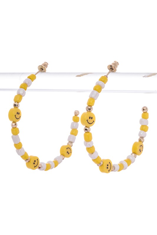Smiley Face Beaded Hoop Earrings - Tigbul's Variety Fashion Shop