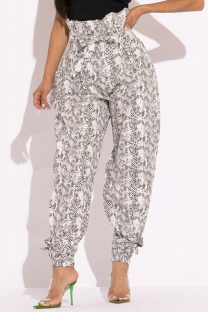 Snake Skin Printed Paper Bag Style Cargo Pants - Tigbul's Variety Fashion Shop