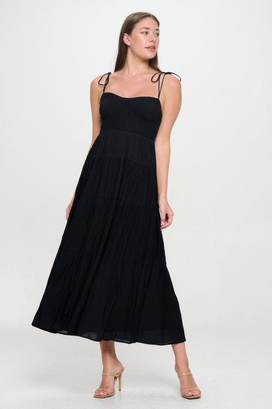 Solid Smocked Ruffle Maxi Dress - Tigbul's Variety Fashion Shop