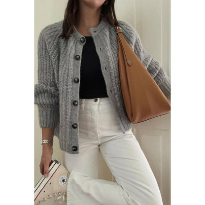 Solid Soft Knit Button Loose Cardigan - Tigbul's Variety Fashion Shop