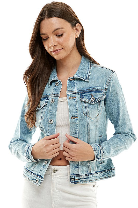 Spandex  Ladies  Casual Denim Jacket - Tigbul's Variety Fashion Shop