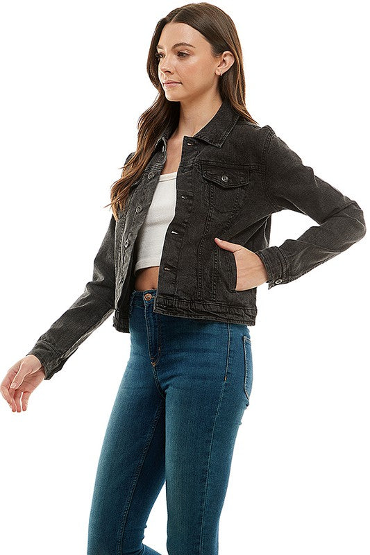Spandex  Ladies  Casual Denim Jacket - Tigbul's Variety Fashion Shop