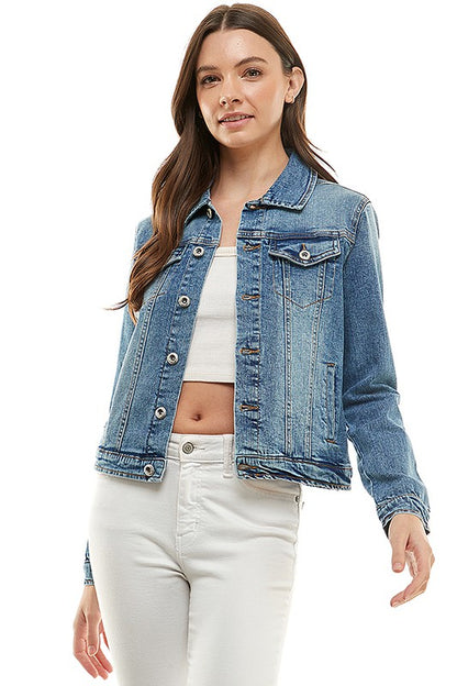 Spandex  Ladies  Casual Denim Jacket - Tigbul's Variety Fashion Shop
