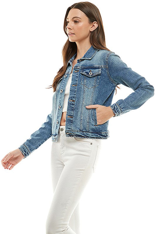 Spandex  Ladies  Casual Denim Jacket - Tigbul's Variety Fashion Shop