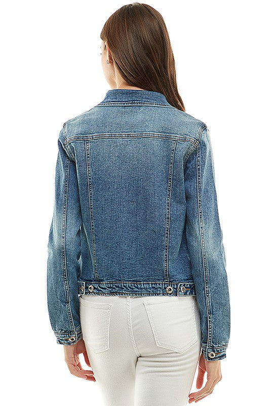 Spandex  Ladies  Casual Denim Jacket - Tigbul's Variety Fashion Shop