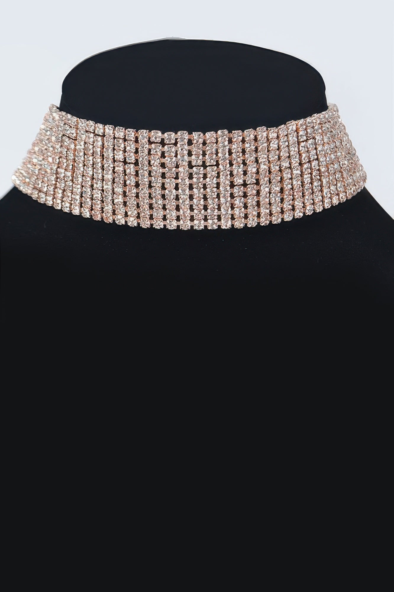 Sparkle rhinestone choker necklace, rose-gold shimmer wide band