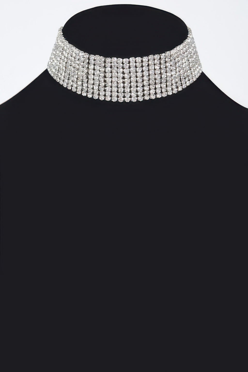 Sparkle rhinestone choker necklace, silver-tone wide rhinestone band