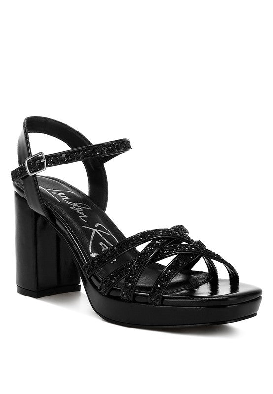 Sparks Fly Glitter Strappy Block Sandals - Tigbul's Variety Fashion Shop
