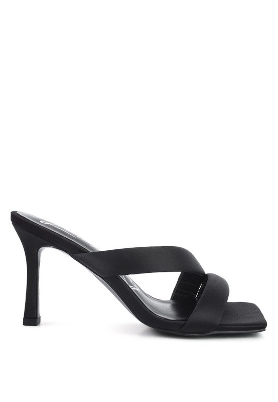 Black SPICE UP cross-strap heels with open toe and smooth straps across the foot