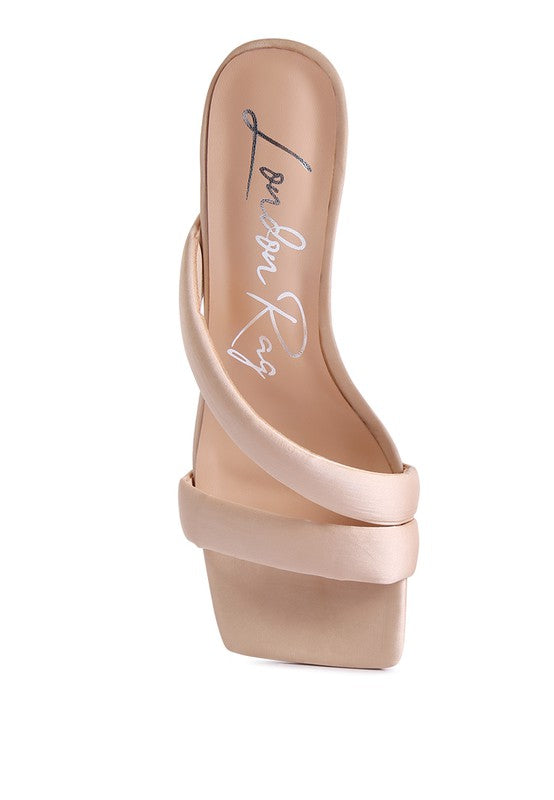 SPICE UP cross-strap heels, cream colorway, side view of platform