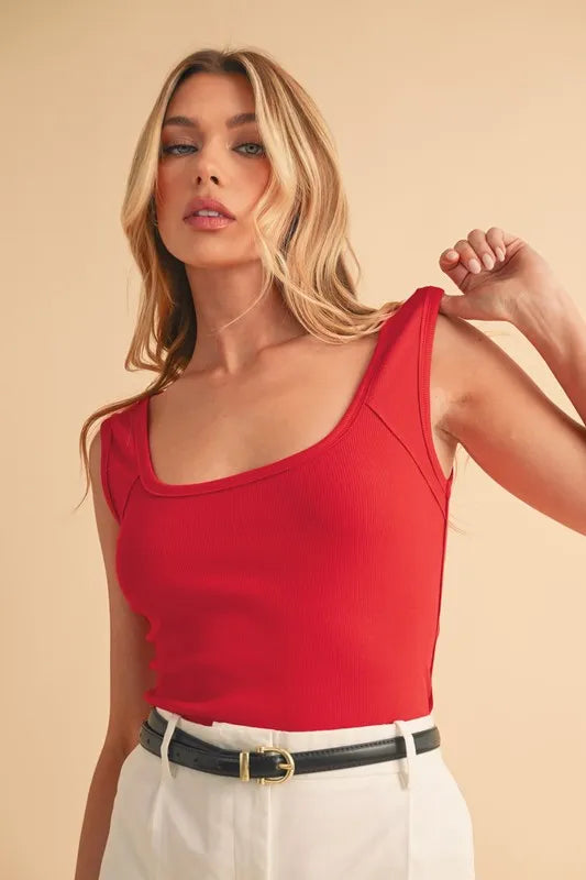 Square Neck Wide Strap Red Tank - Tigbul's Variety Fashion Shop
