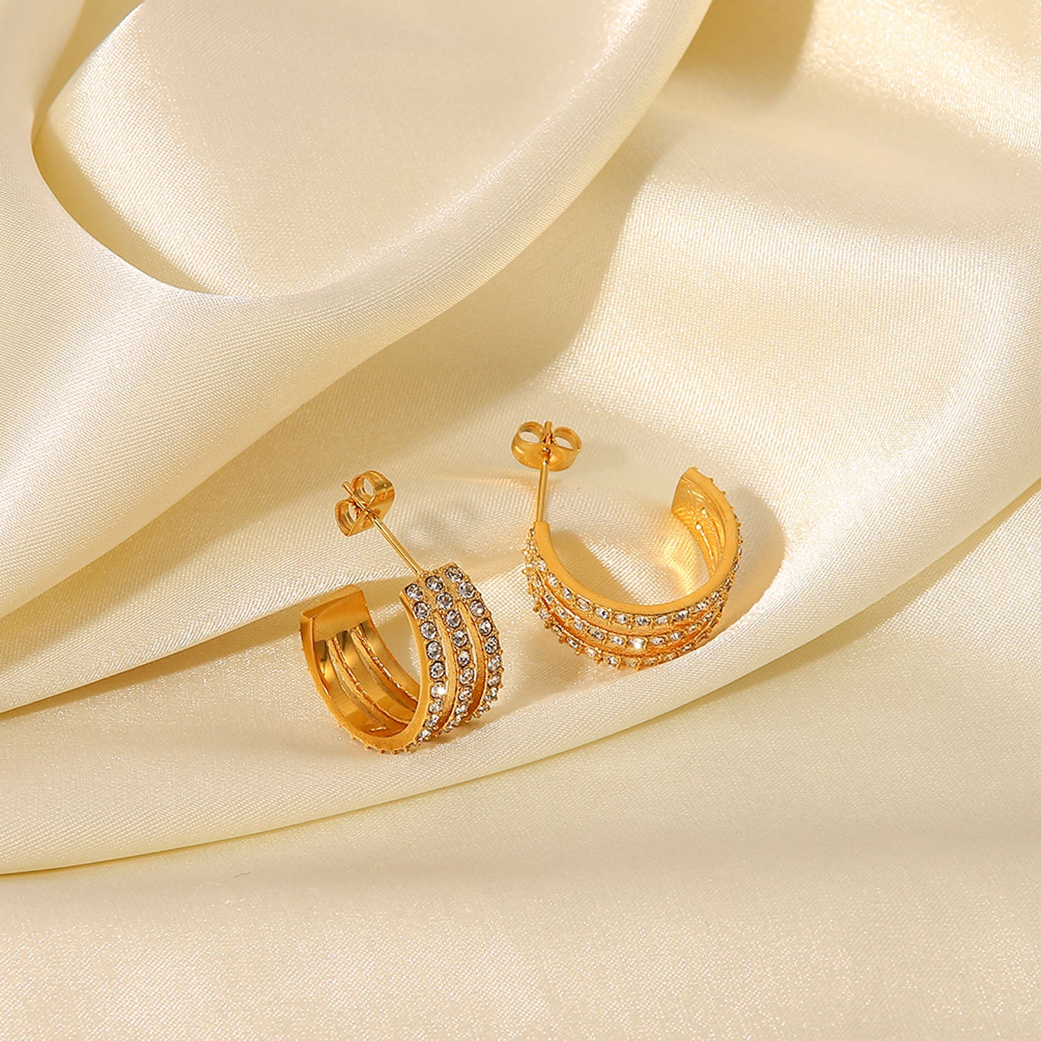 Stainless Steel Inlaid Zircon C-Hoop Earrings - Tigbul's Variety Fashion Shop