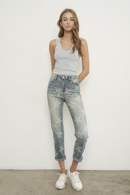 Star Print Girlfriend Jeans - Tigbul's Variety Fashion Shop