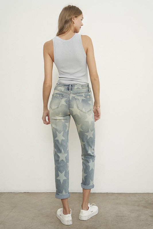 Star Print Girlfriend Jeans - Tigbul's Variety Fashion Shop