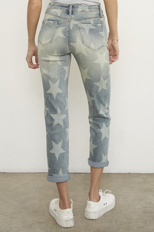 Star Print Girlfriend Jeans - Tigbul's Variety Fashion Shop