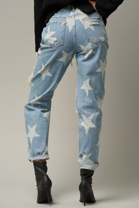 Star Print Slouch Jeans - Tigbul's Variety Fashion Shop