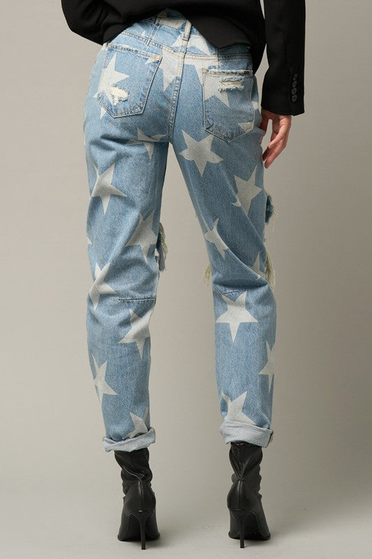 Star Print Slouch Jeans - Tigbul's Variety Fashion Shop