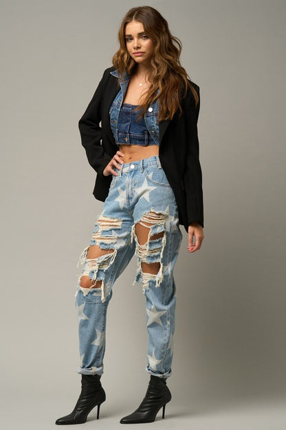 Star Print Slouch Jeans - Tigbul's Variety Fashion Shop