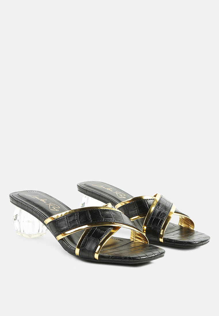 Stellar Gold Line Croc Sculpted Heel Sandals - Tigbul's Variety Fashion Shop