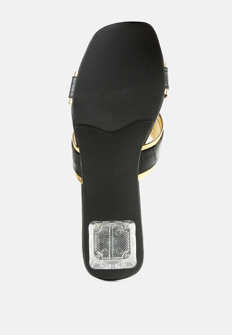 Stellar Gold Line Croc Sculpted Heel Sandals - Tigbul's Variety Fashion Shop