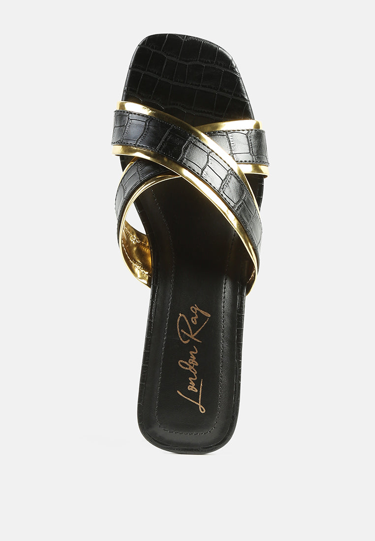 Stellar Gold Line Croc Sculpted Heel Sandals - Tigbul's Variety Fashion Shop