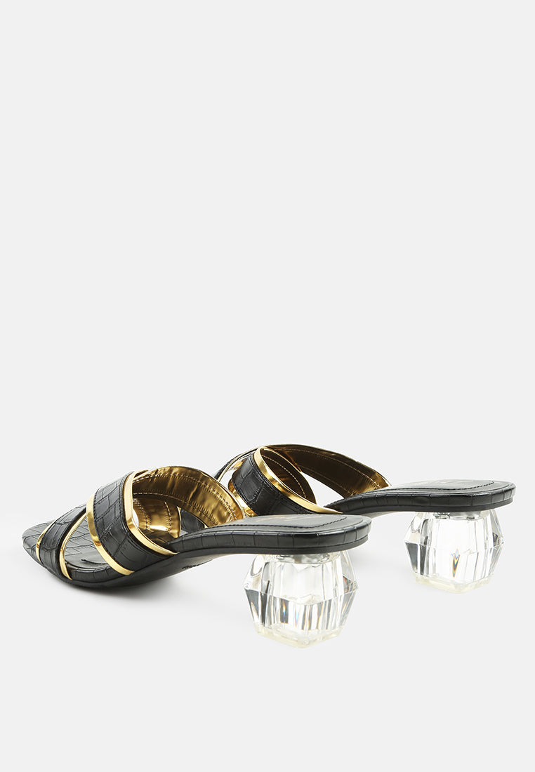 Stellar Gold Line Croc Sculpted Heel Sandals - Tigbul's Variety Fashion Shop