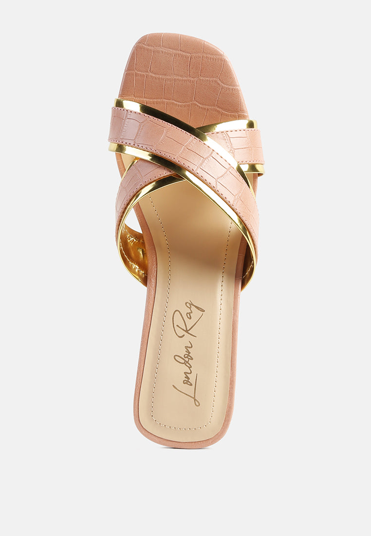 Stellar Gold Line Croc Sculpted Heel Sandals - Tigbul's Variety Fashion Shop