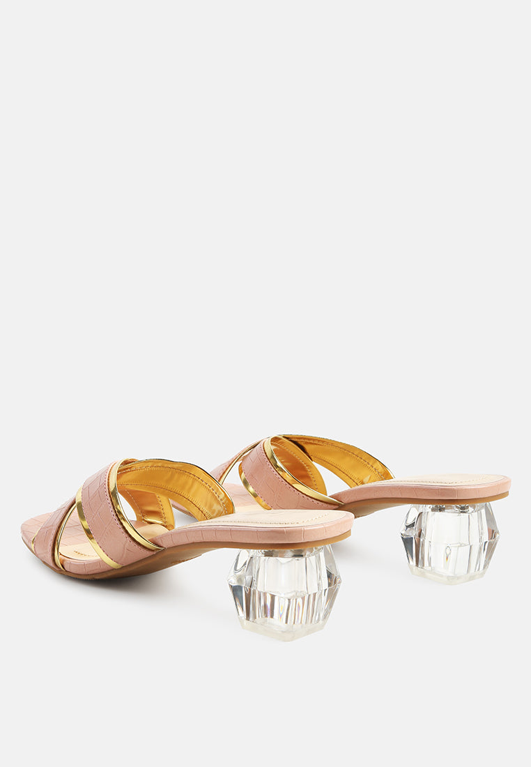Stellar Gold Line Croc Sculpted Heel Sandals - Tigbul's Variety Fashion Shop