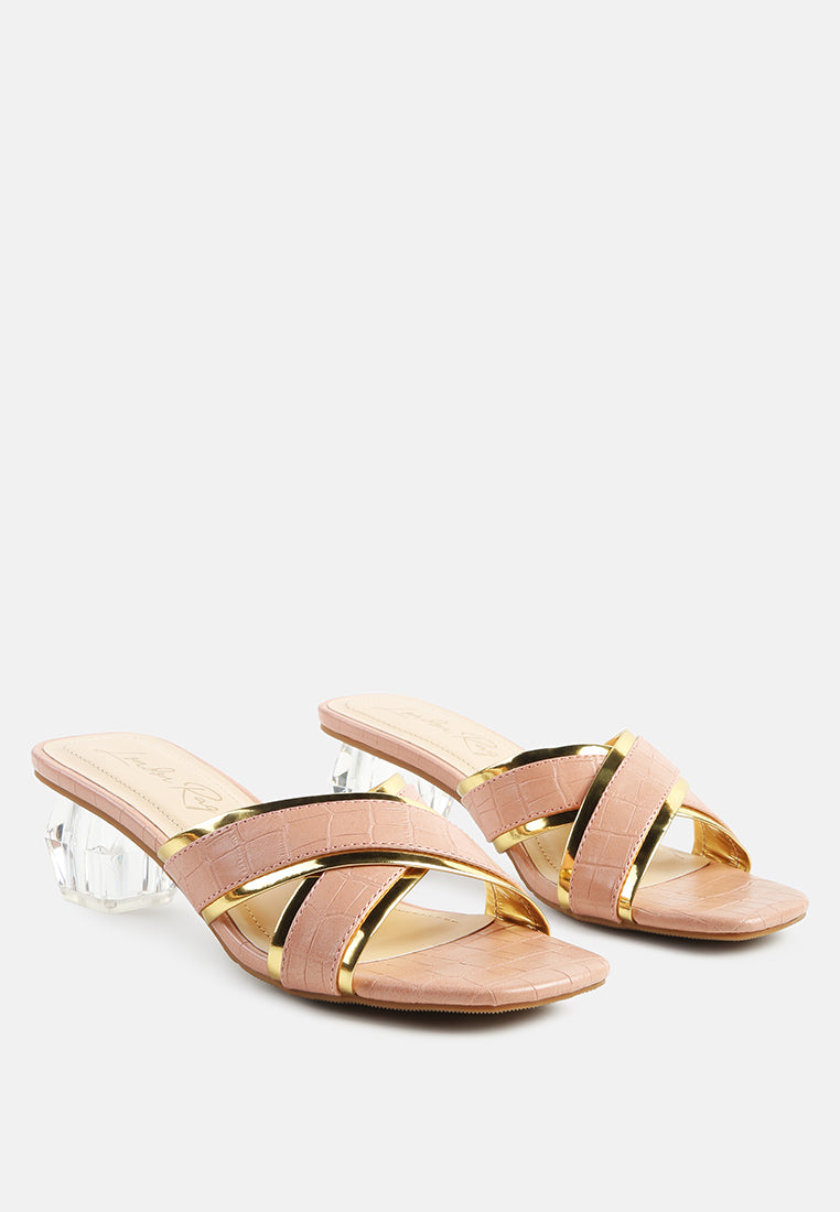 Stellar Gold Line Croc Sculpted Heel Sandals - Tigbul's Variety Fashion Shop