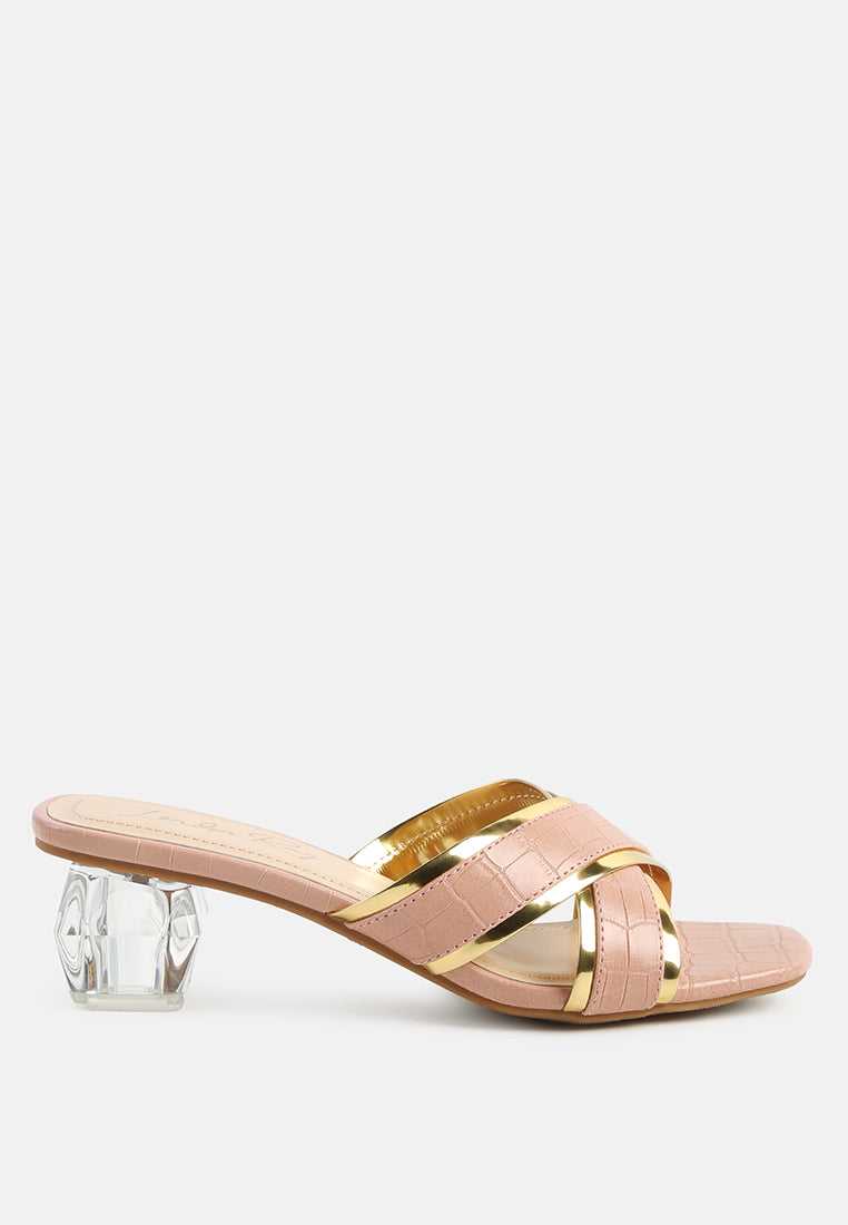 Stellar Gold Line Croc Sculpted Heel Sandals - Tigbul's Variety Fashion Shop