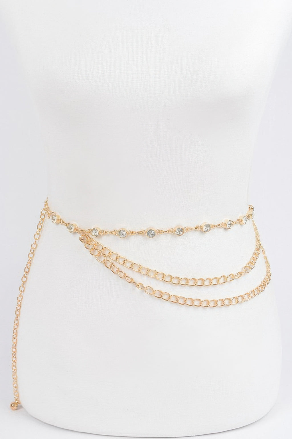 Goldfarbener Stein-Ketten-Layered-Belt mit zwei Kettenlagen am Taillenring