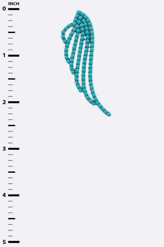 Turquoise Stone Pave Wings earrings, O/S; long vertical beaded stripe drops