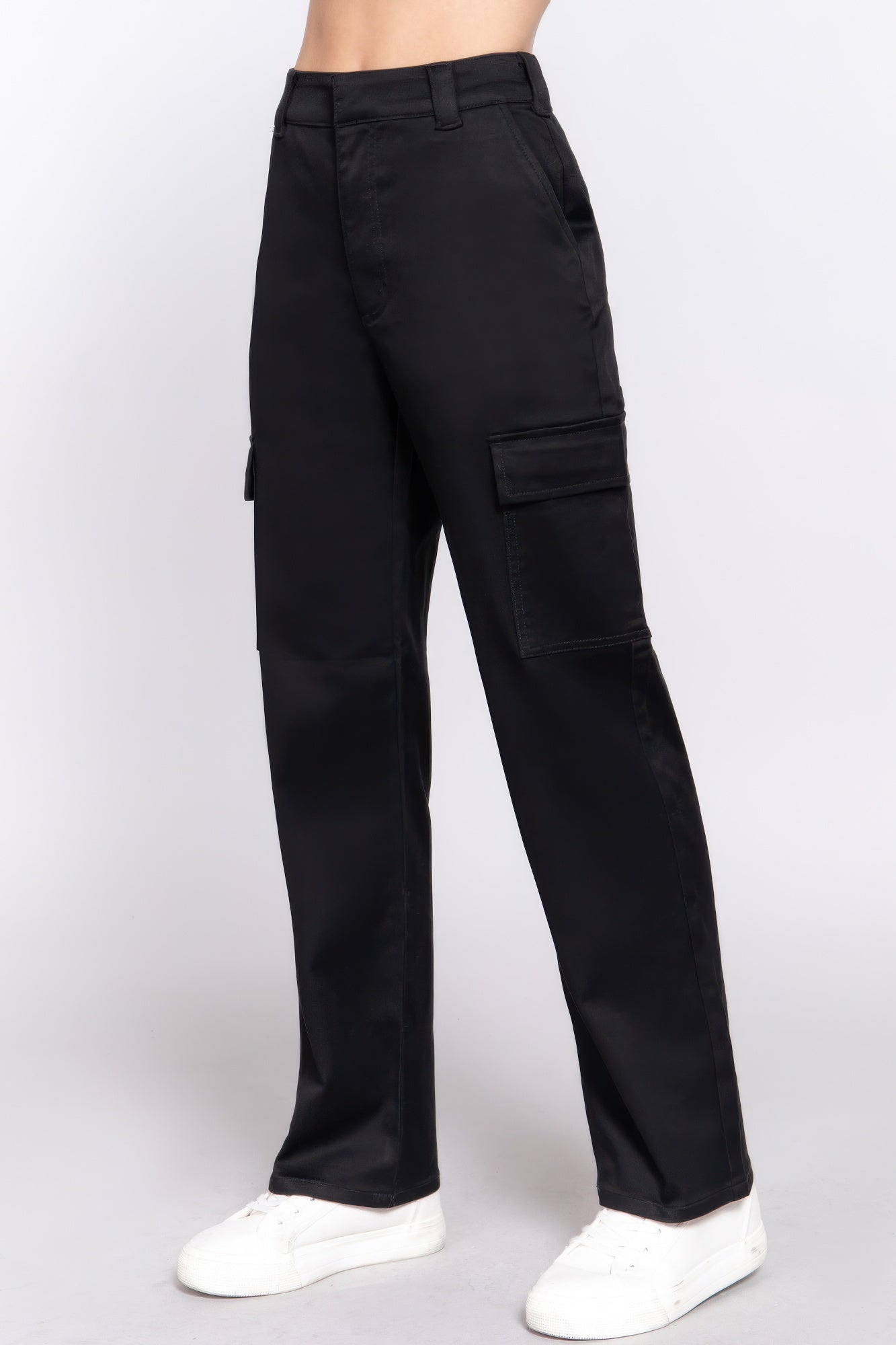 Straight Fit long pants, black, side cargo pocket detail