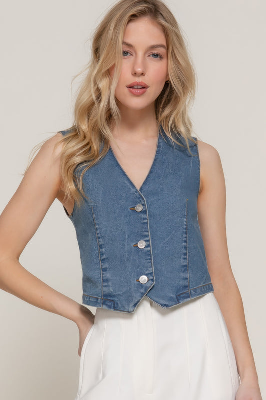 Stretch Denim Vest - Tigbul's Variety Fashion Shop