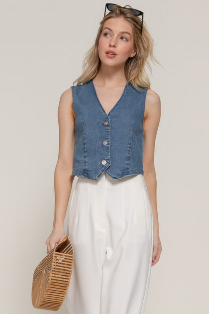Stretch Denim Vest - Tigbul's Variety Fashion Shop