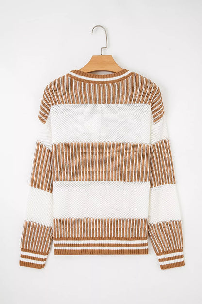 Striped Knit Long Sleeve Sweater - Tigbul's Variety Fashion Shop