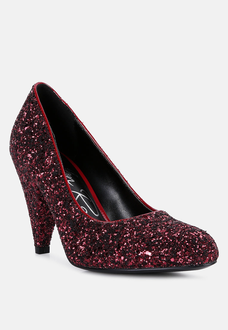 Sugar Plum Glitter Conical Heel Pumps - Tigbul's Variety Fashion Shop