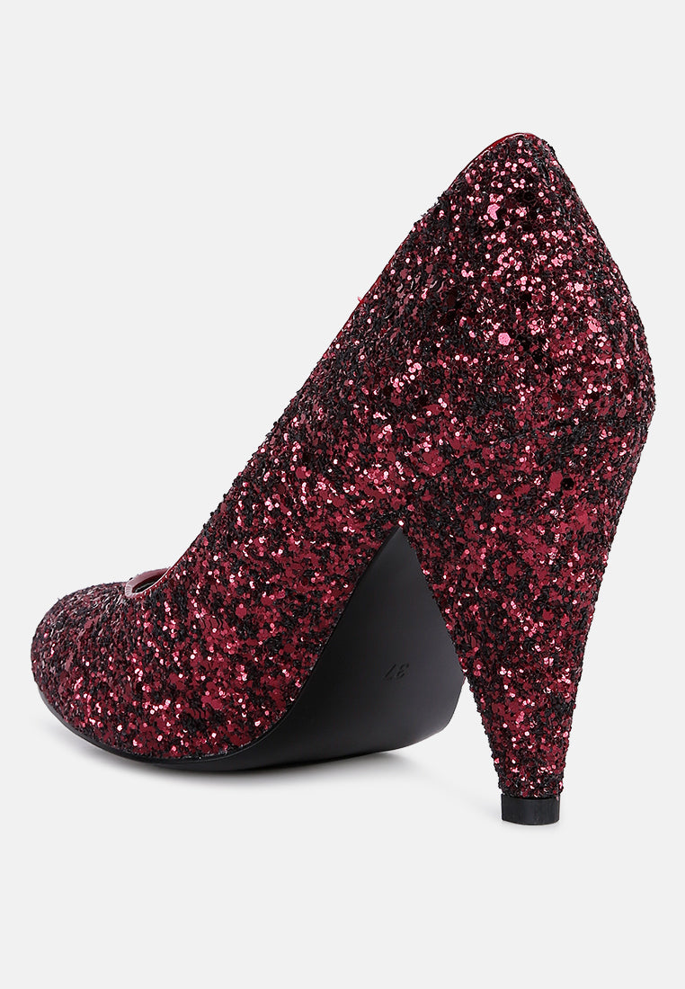 Sugar Plum Glitter Conical Heel Pumps - Tigbul's Variety Fashion Shop