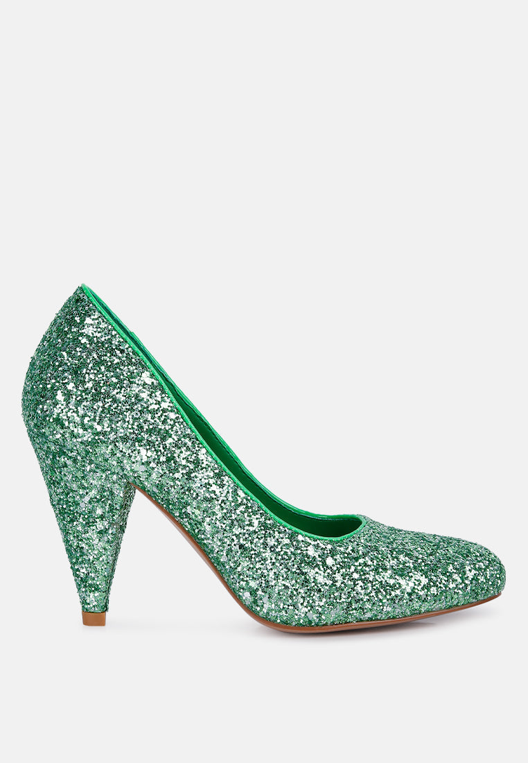 Sugar Plum Glitter Conical Heel Pumps - Tigbul's Variety Fashion Shop