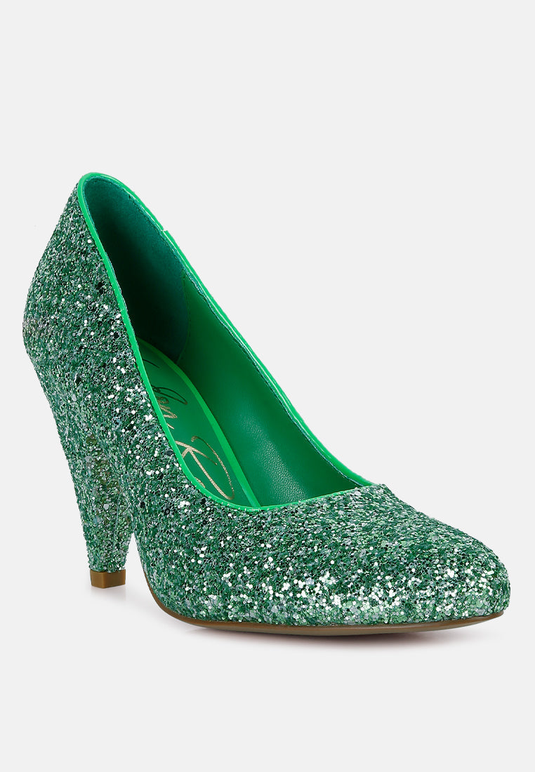 Sugar Plum Glitter Conical Heel Pumps - Tigbul's Variety Fashion Shop