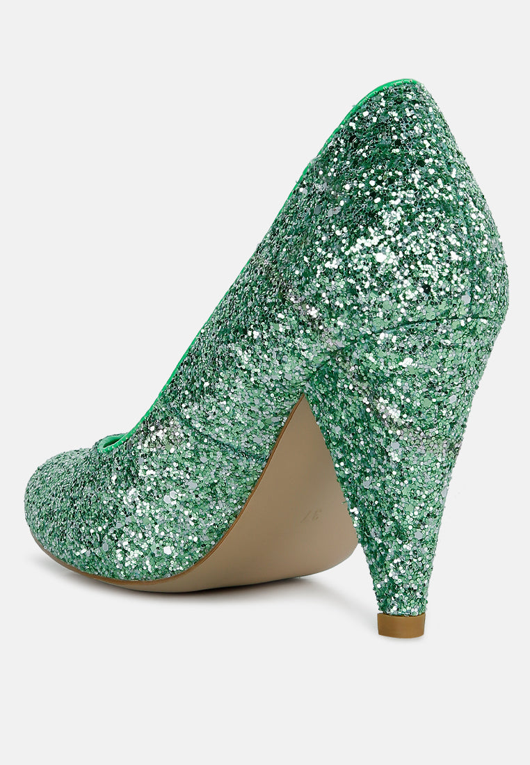 Sugar Plum Glitter Conical Heel Pumps - Tigbul's Variety Fashion Shop