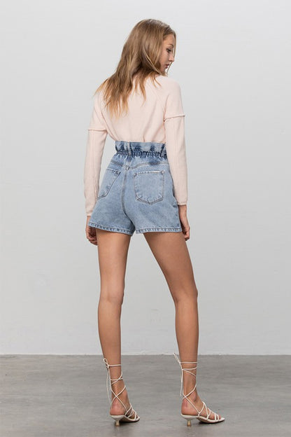 Super High Rise Elastic Waistband Denim Shorts - Tigbul's Variety Fashion Shop