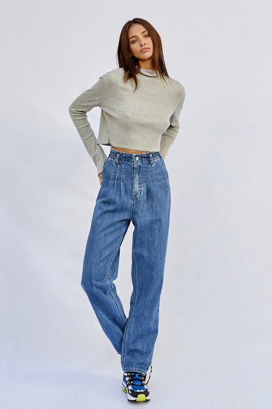 Super High Rise Pleated Mom Jeans - Tigbul's Variety Fashion Shop